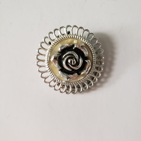Vintage Rose Silver Scarf Clip Mid Century Modern Design - Picture 4 of 5